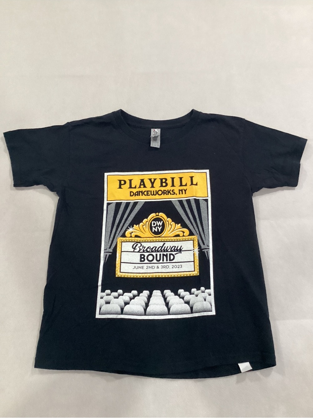 Gildan Black Playbill 'Broadway Bound' Graphic Tee size 12 9/14